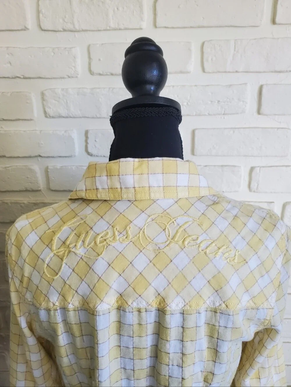 Guess Plaid Western Button-Down Shirt Embroider Raw Frayed Hem Vintage Y2K Rare - Picture 11 of 16